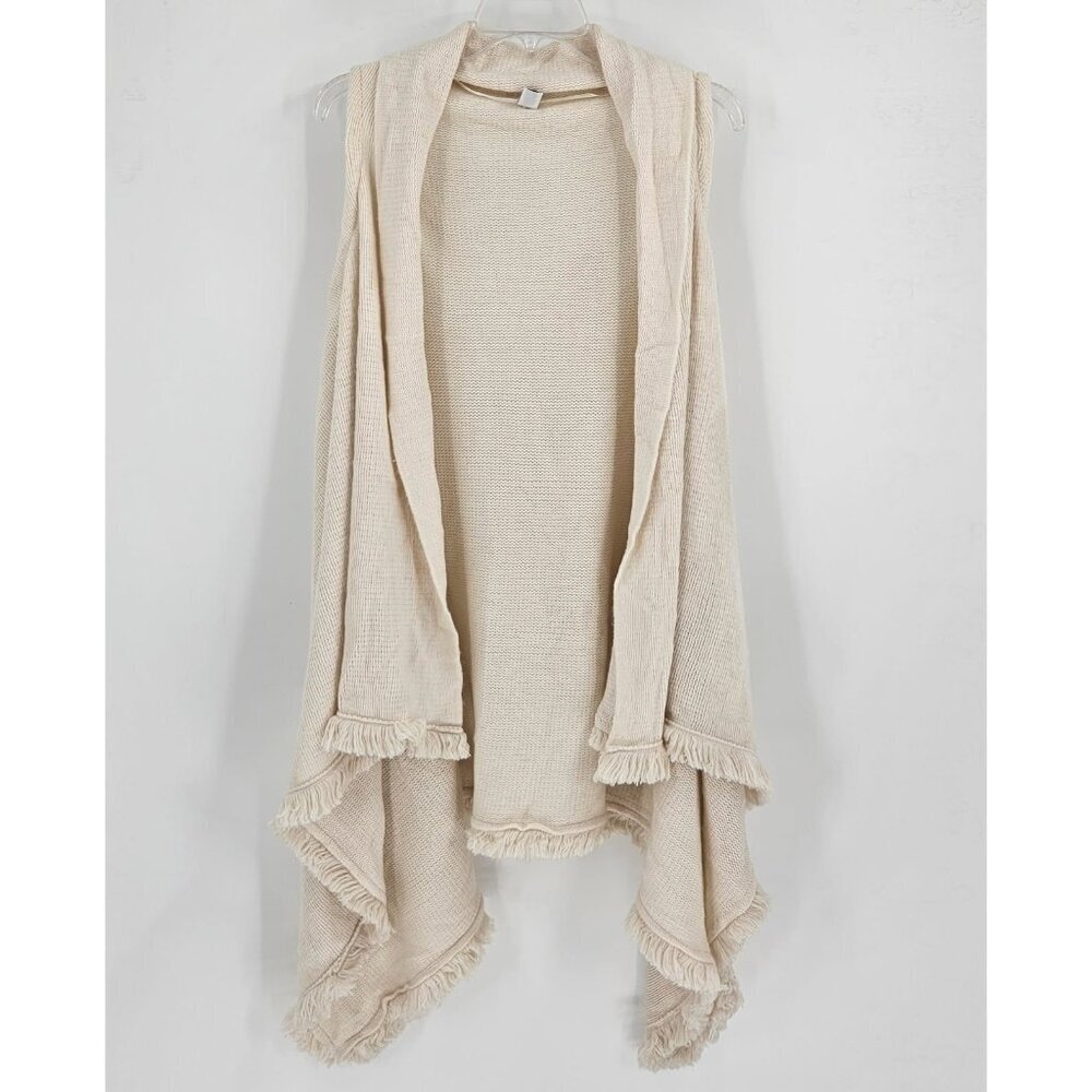Apt. 9 Brand Cream-Colored Sleeveless Open-Front Cardigan/Ruana w/Fringe